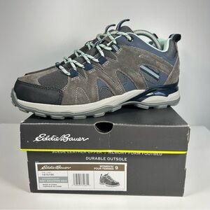 NEW Eddie Bauer Trail Hiking Outdoor Shoe Sneaker Light Grey / Aqua Women’s Sz 9